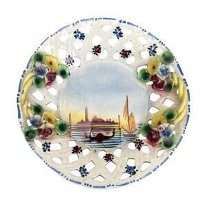 Vintage Majolica Made in Italy Pierced Hand Painted Ceramic Plate